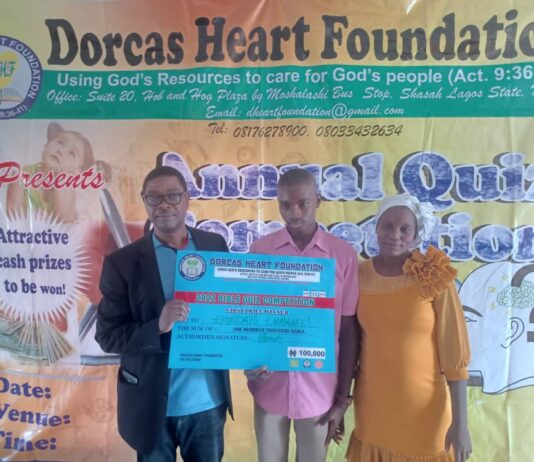 Ekundayo Emmanuel Bags Scholarship At The the Dorcas Heart Foundation (DHR) Annual Quiz Competition Ekundayo Emmanuel Bags Scholarship At The the Dorcas Heart Foundation (DHR) Annual Quiz Competition